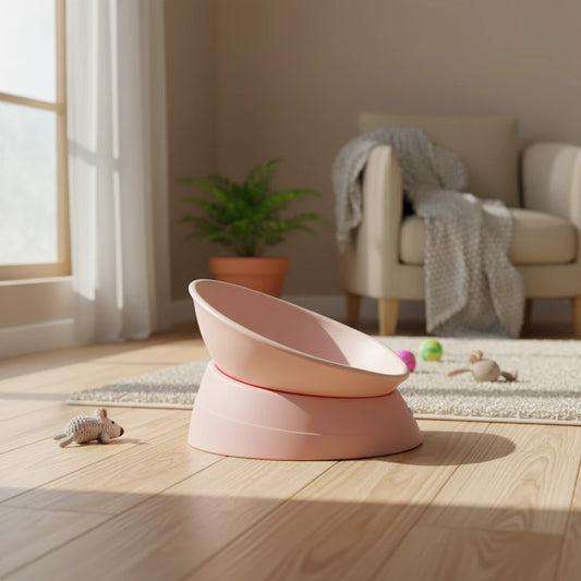 Pink pet bowl on a white background
