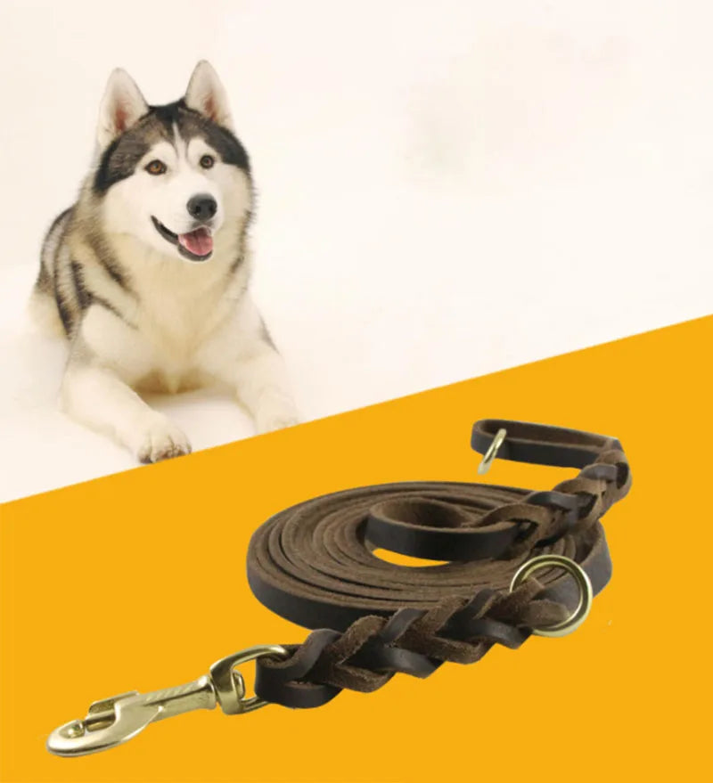 Long Dog Leash Braided Real Leather Large Dog Lead Recall Training Tracking Obedience big Dog Leashes Mountain Climbing Rope