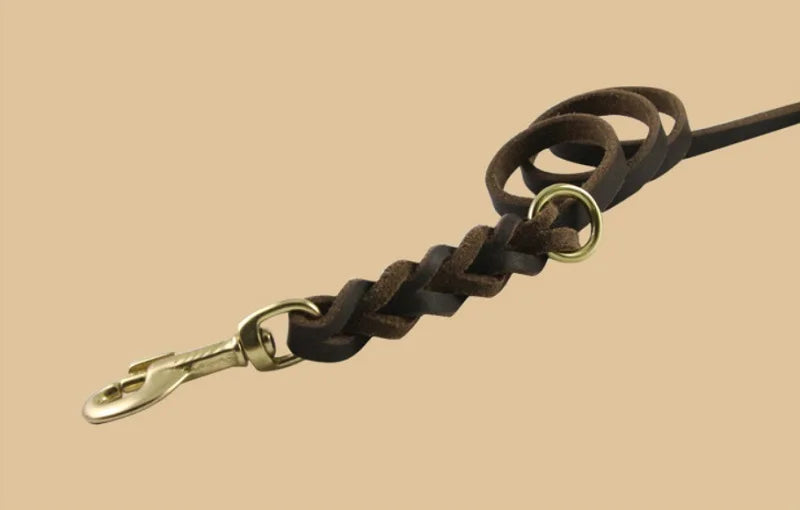 Long Dog Leash Braided Real Leather Large Dog Lead Recall Training Tracking Obedience big Dog Leashes Mountain Climbing Rope
