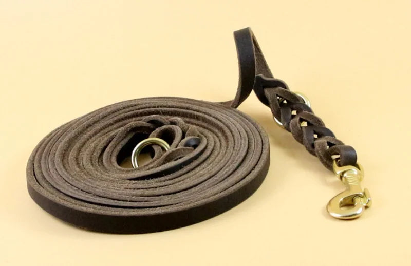 Long Dog Leash Braided Real Leather Large Dog Lead Recall Training Tracking Obedience big Dog Leashes Mountain Climbing Rope
