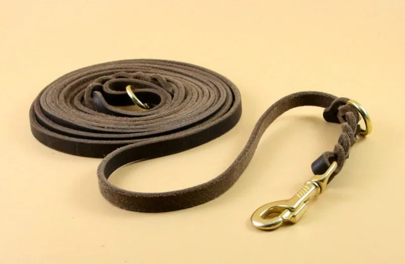 Long Dog Leash Braided Real Leather Large Dog Lead Recall Training Tracking Obedience big Dog Leashes Mountain Climbing Rope