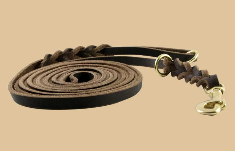 Long Dog Leash Braided Real Leather Large Dog Lead Recall Training Tracking Obedience big Dog Leashes Mountain Climbing Rope