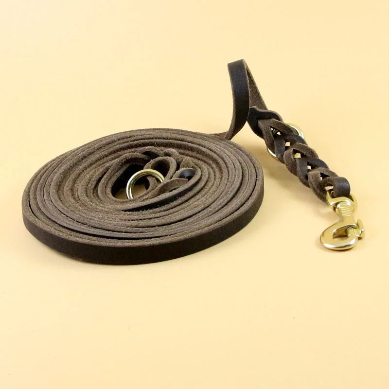 Long Dog Leash Braided Real Leather Large Dog Lead Recall Training Tracking Obedience big Dog Leashes Mountain Climbing Rope