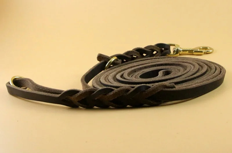 Long Dog Leash Braided Real Leather Large Dog Lead Recall Training Tracking Obedience big Dog Leashes Mountain Climbing Rope