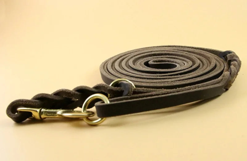 Long Dog Leash Braided Real Leather Large Dog Lead Recall Training Tracking Obedience big Dog Leashes Mountain Climbing Rope